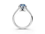 Halo Engagement Ring Setting for Fancy Blue Cushion Cut Center with Knife Ridge Cathedral Band and Prong Head in Platinum