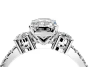 3 Stone Engagement Ring Setting for Emerald Cut Center with Round Cut Side Accents and Prong Head in Platinum