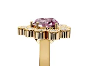 Cluster Halo Engagement Ring Setting for Fancy Pink Heart-Shaped Center with Milgrain Bezel Accents and Prong Head in Yellow Gold