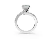 Solitaire Engagement Ring Setting for Asscher Cut Center with Pave Bypass Swirl Band and Prong Head in Sterling Silver