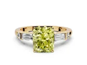 Bar-Set Engagement Ring Setting for Fancy Yellow Radiant Cut Center with Tapered Baguette Accents and Prong Head in Yellow Gold