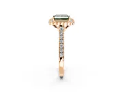 Milgrain Floral Halo Engagement Ring Setting for Fancy Green Princess Cut Center with Pave Band and Prong Head in Rose Gold