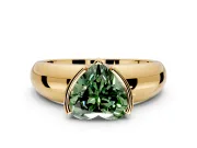 Tension Engagement Ring Setting for Fancy Green Heart-Shaped Center with Wide Flat Band and Tension Head in Yellow Gold