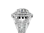 Double Halo Engagement Ring Setting for Round Cut Center with Narrow Pave Split Shank and Prong Head in Sterling Silver