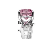 Solitaire Engagement Ring Setting for Fancy Pink Cushion Cut Center with Pave and Plain Crossover Band and Prong Head in Platinum