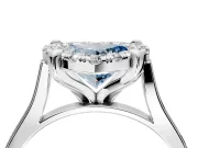 Single Halo Engagement Ring Setting for Fancy Blue Heart-Shaped Center with Corner Claws, Plain Band and Prong Head in Sterling Silver