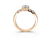 5 Stone Engagement Ring Setting for Oval Center with Plain Band and Prong Head in Rose Gold