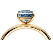 Low-Set Solitaire Engagement Ring Setting for Fancy Blue Princess Cut Center with Thin Plain Band and Prong Head in Yellow Gold