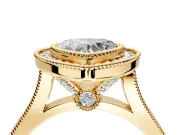 Halo Engagement Ring Setting for Heart-Shaped Center with Milgrain Frame, Pave Band and Prong Head in Yellow Gold