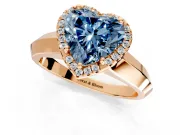 Halo Engagement Ring Setting for Fancy Blue Heart-Shaped Center with Knife Ridge Cathedral Band and Prong Head in Rose Gold