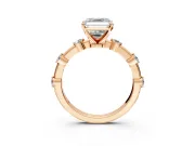 Solitaire Engagement Ring Setting for Asscher Cut Center with Bezel Station Band and Prong Head in Rose Gold