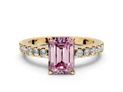 Solitaire Engagement Ring Setting for Fancy Pink Emerald Cut Center with Single Row Accent Band and Prong Head in Yellow Gold