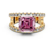 Solitaire Engagement Ring Setting for Fancy Pink Asscher Cut Center with Wide-Open Split Shank and Prong Head in Yellow Gold