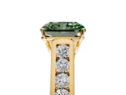 Solitaire Engagement Ring Setting for Fancy Green Radiant Cut Center with Round Cut Channel Band and Prong Head in Yellow Gold