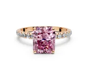 Solitaire Engagement Ring Setting for Fancy Pink Radiant Cut Center with Micro Pave Band and Prong Head in Rose Gold