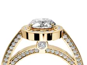 Halo Engagement Ring Setting for Oval Center with Framed Halo, Pave Band and Prong Head in Yellow Gold