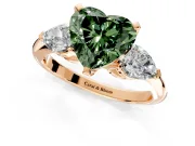 3 Stone Engagement Ring Setting for Fancy Green Heart-Shaped Center with Large Pear-Shaped Accents and Prong Head in Rose Gold