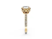 Floral Halo Engagement Ring Setting for Asscher Cut Center with Pave Band and Prong Head in Yellow Gold