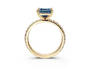 Solitaire Engagement Ring Setting for Fancy Blue Asscher Cut Center with Shared-Prong Accents and Prong Head in Yellow Gold