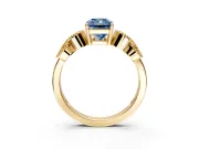 Leaf Engagement Ring Setting for Fancy Blue Radiant Cut Center with Milgrain Accent Band and Prong Head in Yellow Gold
