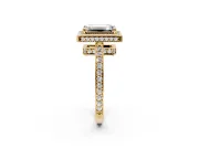 Halo Engagement Ring Setting for Emerald Cut Center with Metal-Rimmed Halo, Pave Band and Prong Head in Yellow Gold