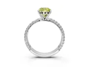 Solitaire Engagement Ring Setting for Fancy Yellow Cushion Cut Center with Domed Multi-Row Pave Band and Prong Head in Platinum