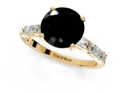 Baguette Engagement Ring Setting for Fancy Black Round Cut Center with Alternating Bar-Set Band and Prong Head in Yellow Gold