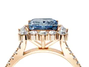 Halo Engagement Ring Setting for Fancy Blue Princess Cut Center with Single-Row Pave, Open Basket and Prong Head in Rose Gold