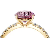 Solitaire Engagement Ring Setting for Fancy Pink Round Cut Center with Large Accent Band and Prong Head in Yellow Gold