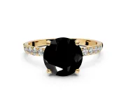 Solitaire Engagement Ring Setting for Fancy Black Round Cut Center with Pave Accents and Prong Head in Yellow Gold