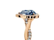 Halo Engagement Ring Setting for Fancy Blue Heart-Shaped Center with Twist Band and Prong Head in Rose Gold