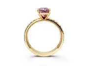 Solitaire Engagement Ring Setting for Fancy Pink Radiant Cut Center with XO Engraved Band and Prong Head in Yellow Gold