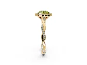Halo Engagement Ring Setting for Fancy Yellow Round Cut Center with Pave and Plain Twist Band and Prong Head in Yellow Gold