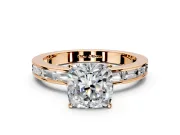 Solitaire Engagement Ring Setting for Cushion Cut Center with Channel Baguette Band and Prong Head in Rose Gold