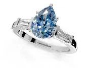 3 Stone Engagement Ring Setting for Fancy Blue Pear-Shaped Center with Channel Baguette Accents and Prong Head in Sterling Silver