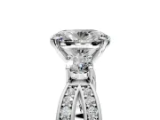 3 Stone Engagement Ring Setting for Oval Center with Pave Twist Band and Prong Head in Platinum