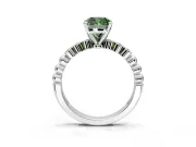 Solitaire Engagement Ring Setting for Fancy Green Cushion Cut Center with Bezel-Dot Beaded Band and Prong Head in Platinum