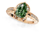 Floral Engagement Ring Setting for Fancy Green Pear-Shaped Center with Four Accent Clusters and Prong Head in Rose Gold