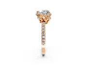 Halo Engagement Ring Setting for Heart-Shaped Center with Openwork Halo, Pave Band and Prong Head in Rose Gold