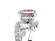Solitaire Engagement Ring Setting for Fancy Pink Princess Cut Center with Pave Bypass Twist Band and Prong Head in White Gold