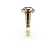 Large Accent Halo Engagement Ring Setting for Fancy Blue Asscher Cut Center with Pave Split Shank and Prong Head in Yellow Gold