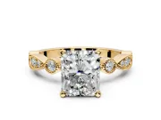 Solitaire Engagement Ring Setting for Radiant Cut Center with Milgrain Bezel Accents and Prong Head in Yellow Gold