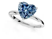 Hidden Halo Engagement Ring Setting for Fancy Blue Heart-Shaped Center with Thin Round-Wire Band and Prong Head in Sterling Silver