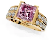 Bezel Engagement Ring Setting for Fancy Pink Princess Cut Center with Wide Channel-Set Band and Bezel Head in Yellow Gold