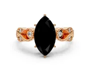 Leaf Engagement Ring Setting for Fancy Black Marquise Center with Milgrain Accent Band and Prong Head in Rose Gold