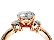 3 Stone Engagement Ring Setting for Oval Center with Wide Plain Band and Prong Head in Rose Gold