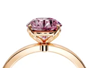 Solitaire Engagement Ring Setting for Fancy Pink Round Cut Center with Thin Rounded Plain Band and Prong Head in Rose Gold