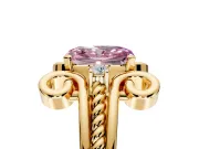 Solitaire Engagement Ring Setting for Fancy Pink Radiant Cut Center with Twisted Band and Scroll Prong Head in Yellow Gold