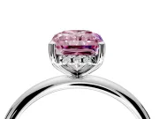 Hidden Halo Engagement Ring Setting for Fancy Pink Radiant Cut Center with Thin Round-Wire Band and Prong Head in Sterling Silver