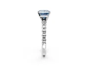 Solitaire Engagement Ring Setting for Fancy Blue Princess Cut Center with Bezel-Dot Beaded Band and Prong Head in Sterling Silver